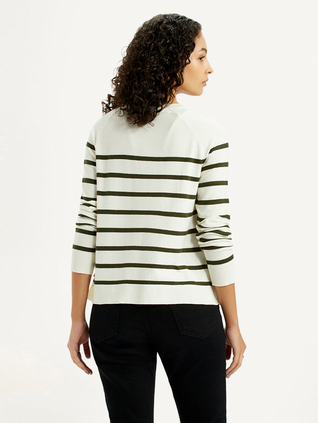 Women's Striped Off White Crew Neck T-shirt - Back View