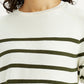 Women's Striped Off White Crew Neck T-shirt - Detail View