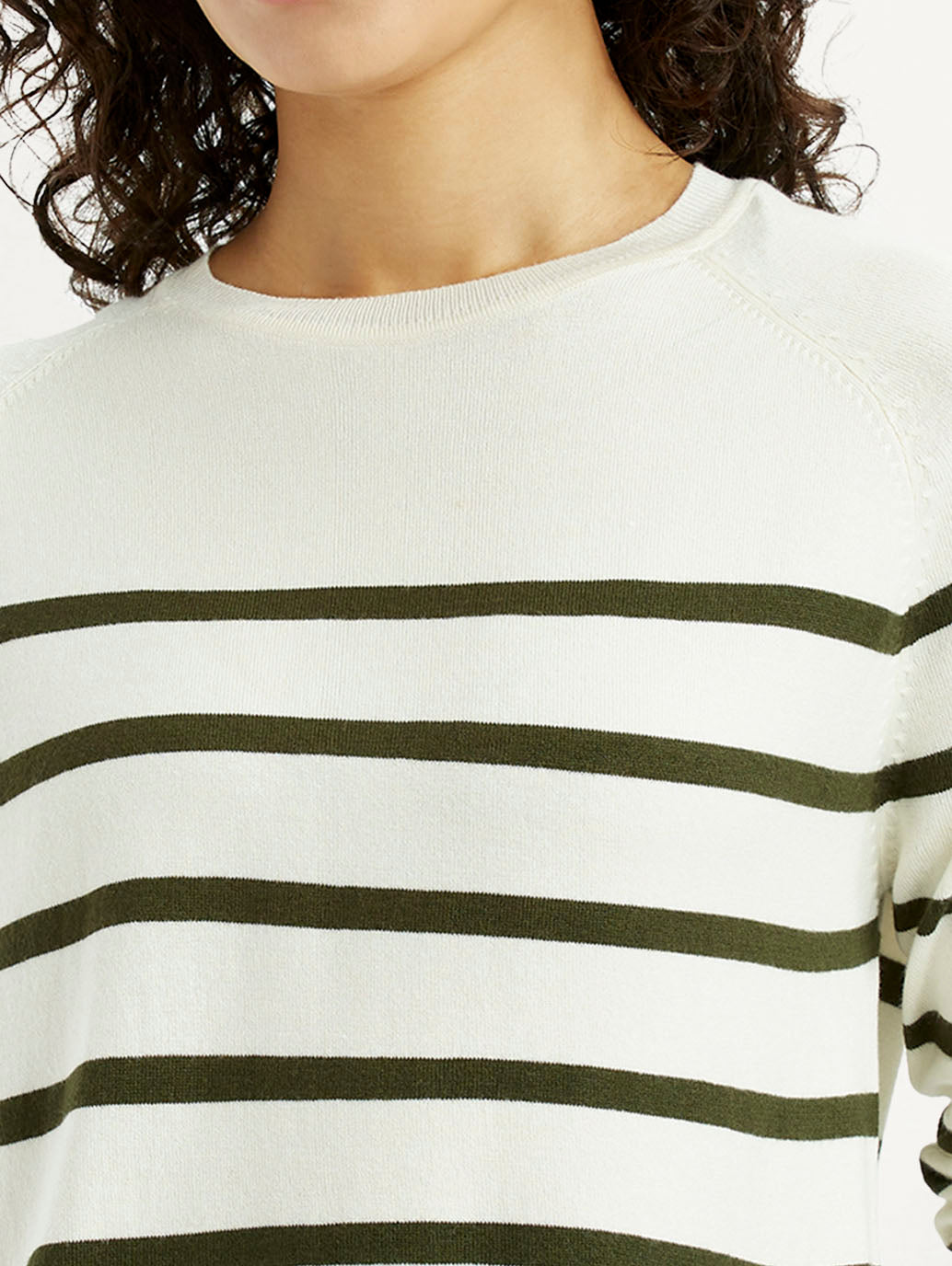 Women's Striped Off White Crew Neck T-shirt - Detail View