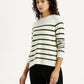 Women's Striped Off White Crew Neck T-shirt - Side View