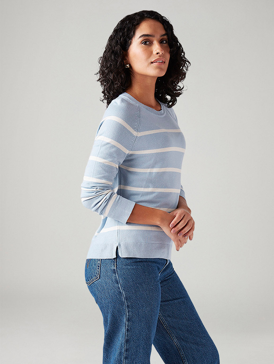 Women's Striped Regular Fit T-Shirt - Side View