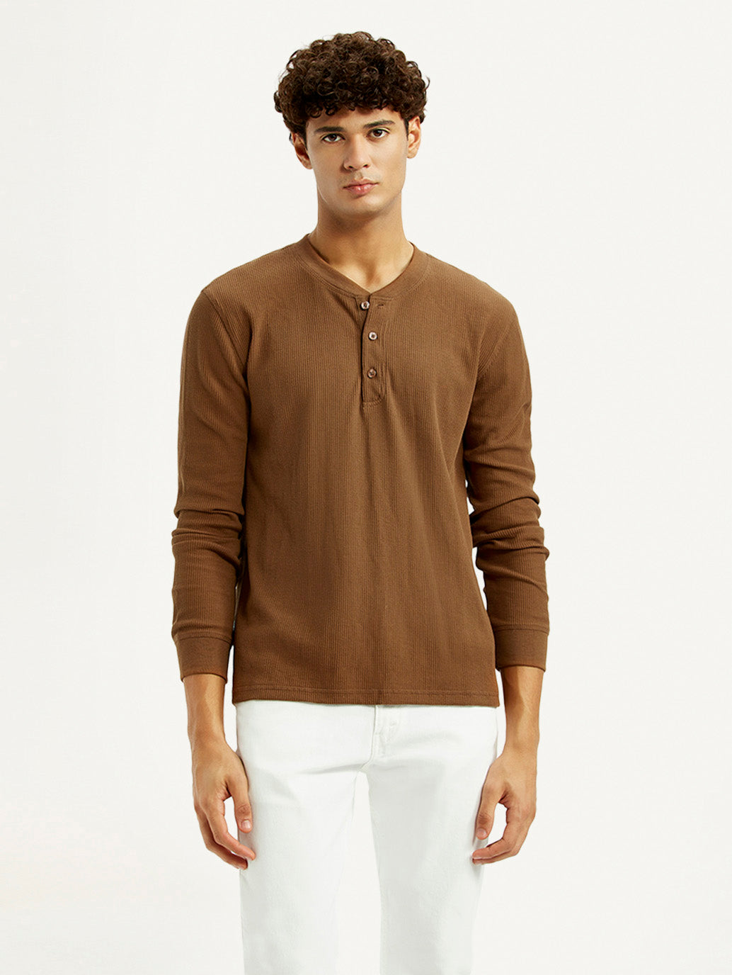 Men's Solid Henley Neck T-shirt - Front View
