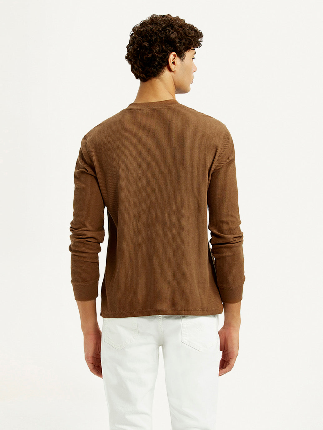 Men's Solid Henley Neck T-shirt - Back View