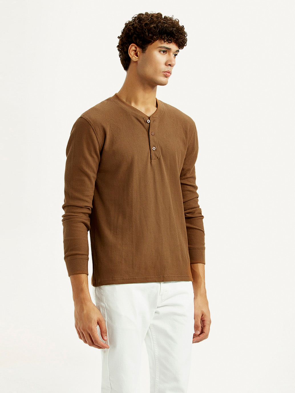 Men's Solid Henley Neck T-shirt - Side View