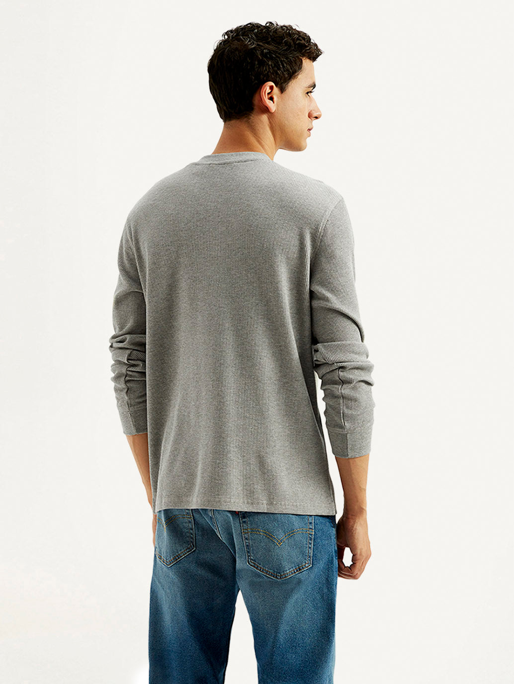 Men's Solid Henley Neck T-shirt - Back View