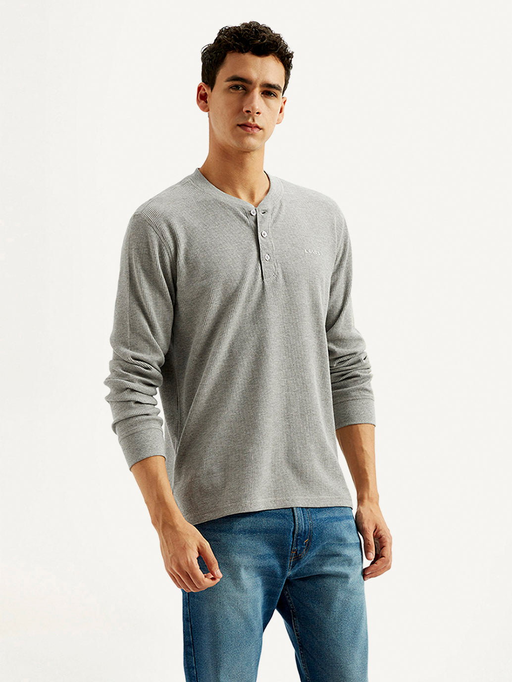 Men's Solid Henley Neck T-shirt - Side View