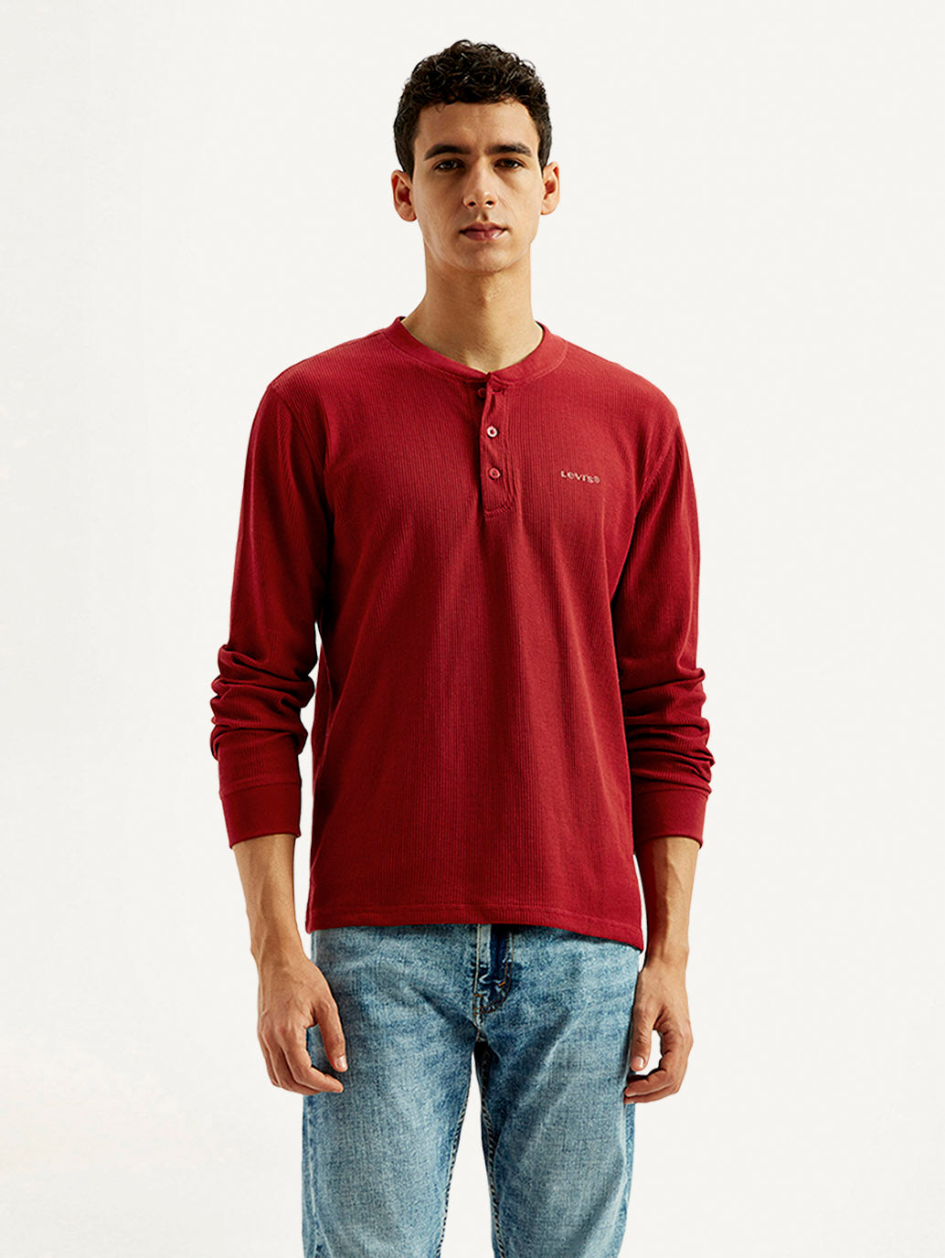 Men's Solid Henley Neck T-shirt - Front View