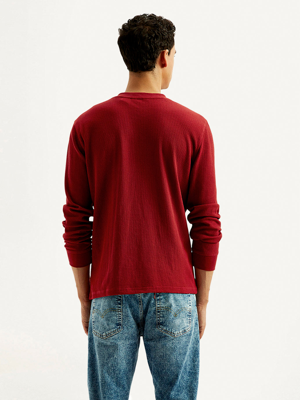 Men's Solid Henley Neck T-shirt - Back View