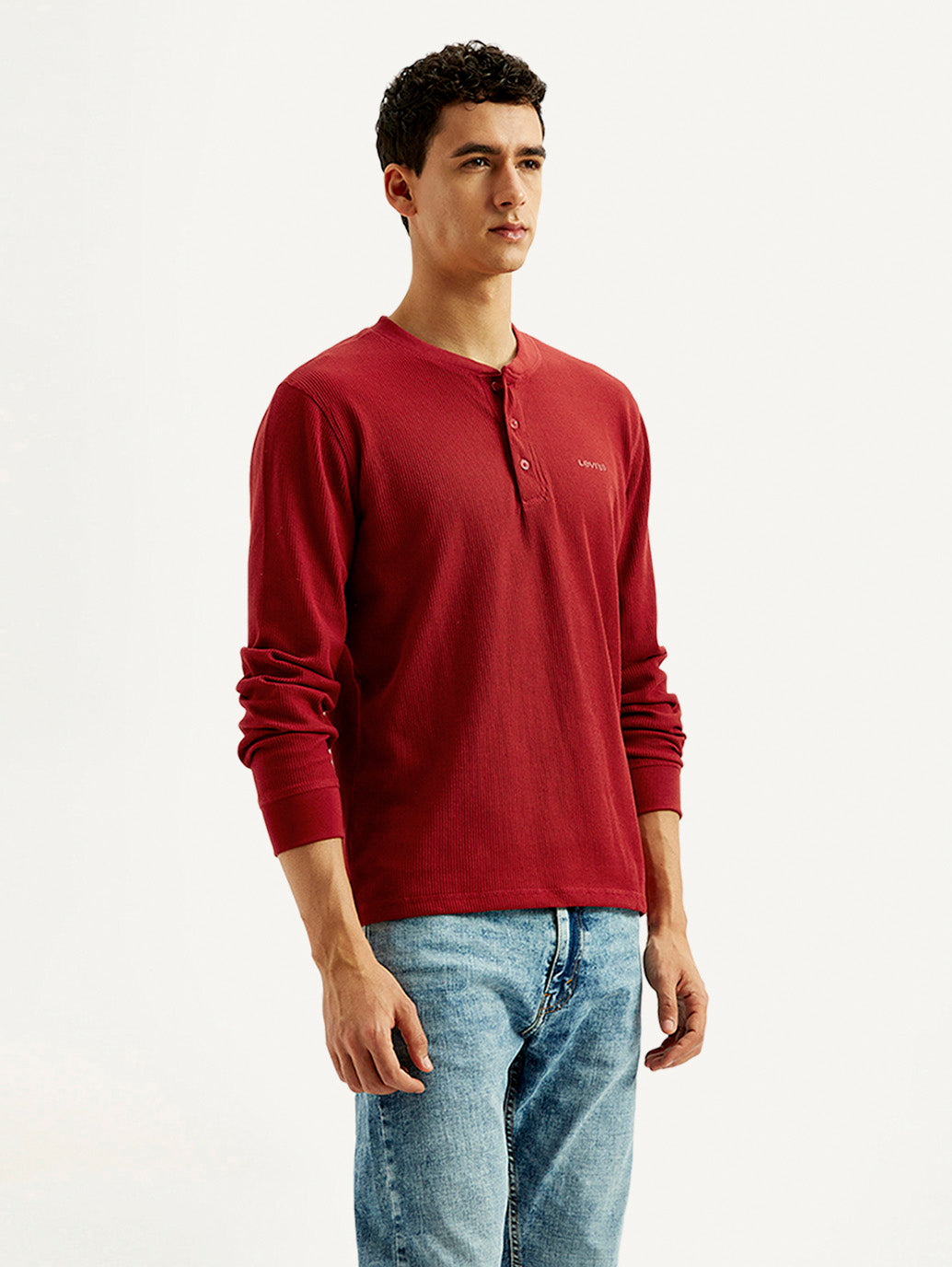 Men's Solid Henley Neck T-shirt - Side View