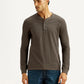 Men's Solid Brown Henley Neck T-shirt - Front View