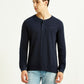 Men's Solid Navy Henley Neck T-shirt - Front View