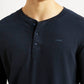 Men's Solid Navy Henley Neck T-shirt - Detail View