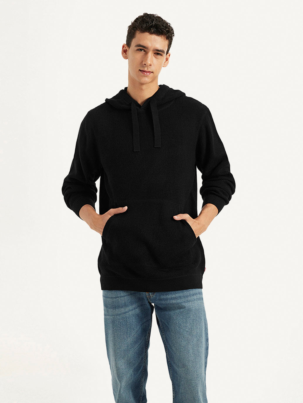 Men's Solid Hooded Sweater - Front View