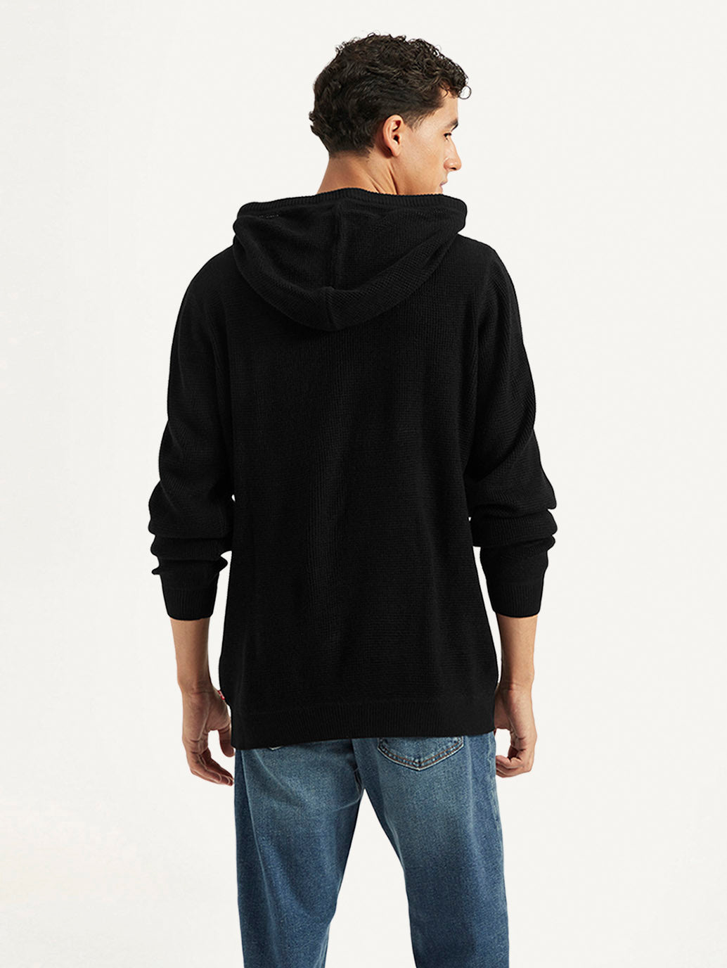 Men's Solid Hooded Sweater - Back View