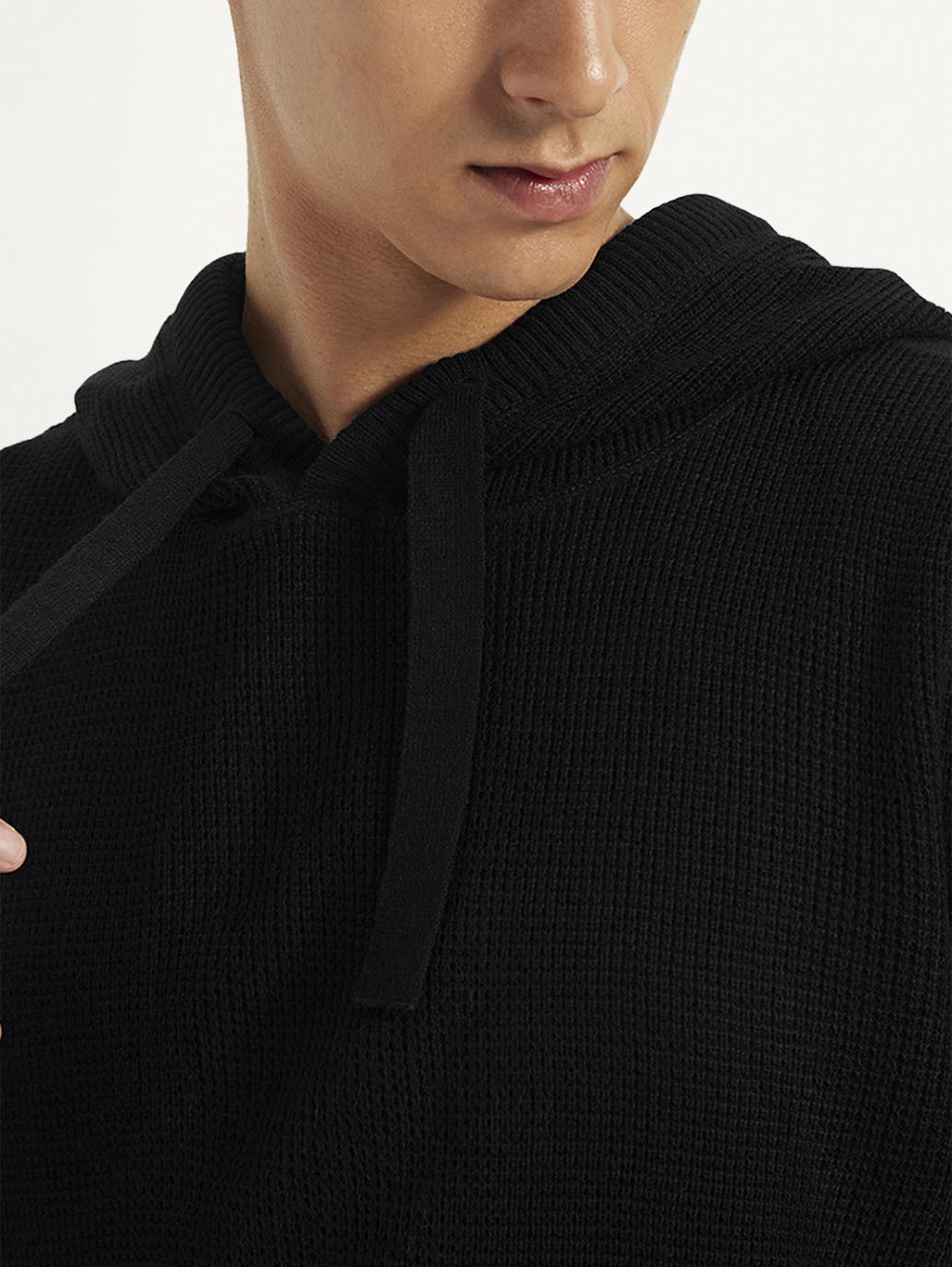 Men's Solid Hooded Sweater - Detail View