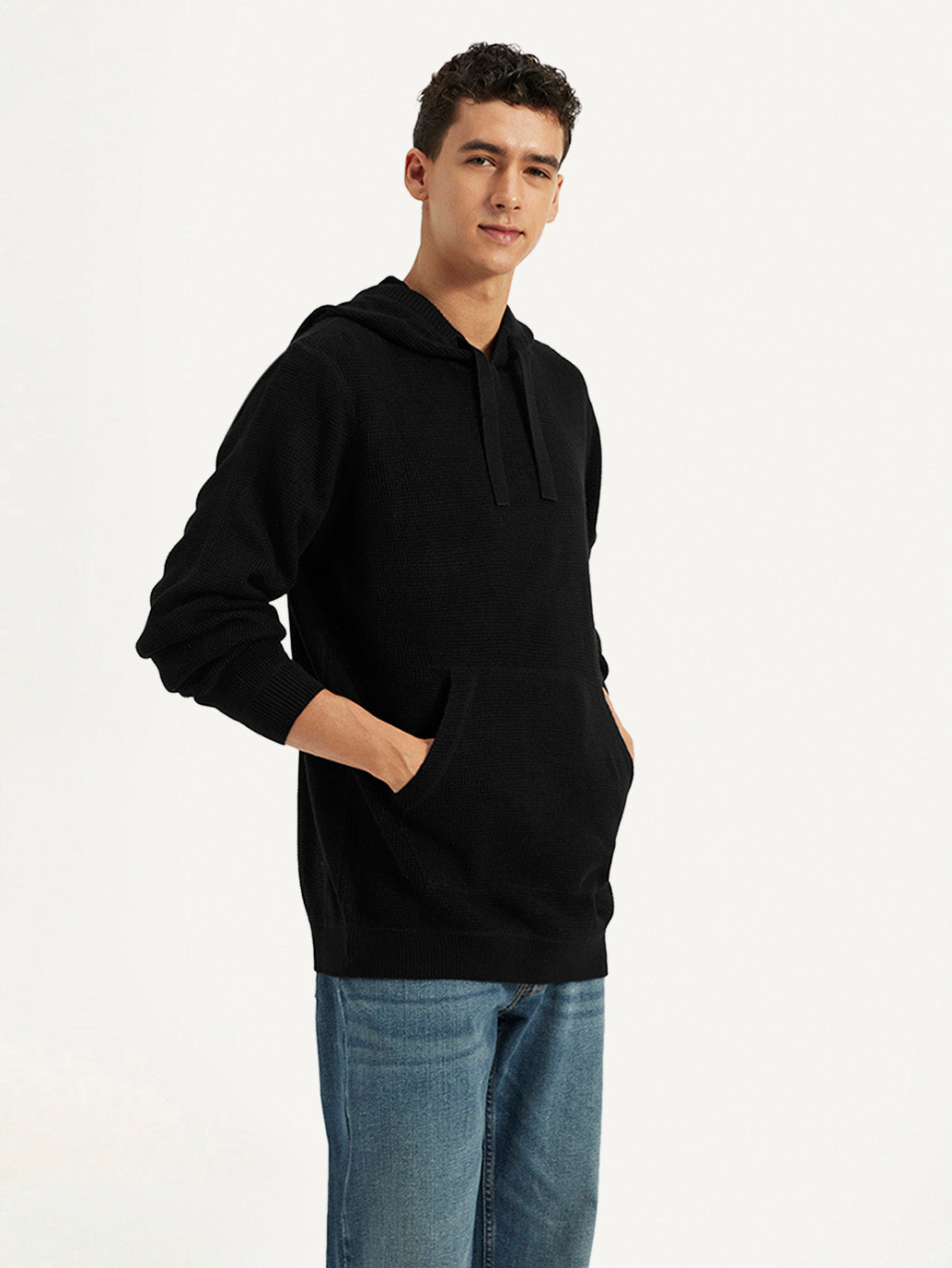 Men's Solid Hooded Sweater - Side View
