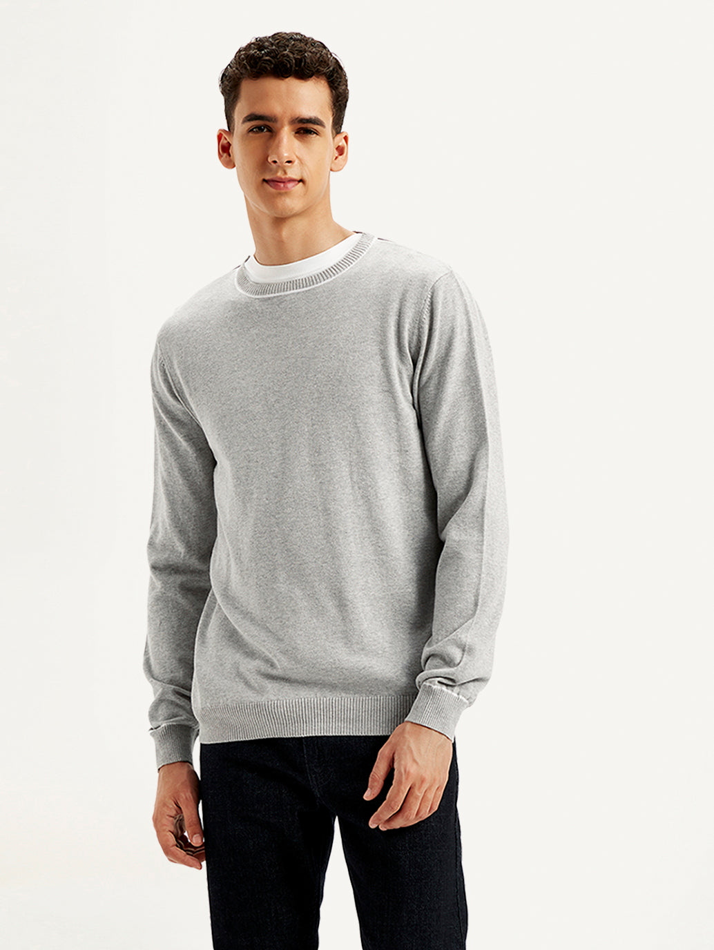 Men s Solid Light Grey Crew Neck Sweater Levis India Store