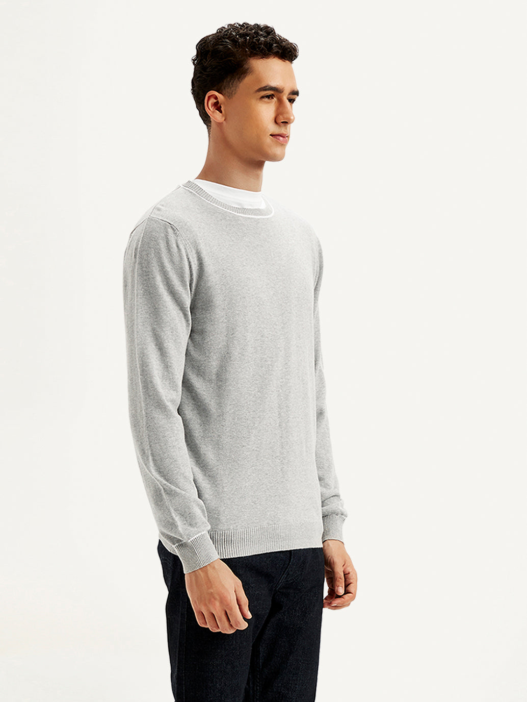 Men's Solid Light-Grey Crew Neck Sweater – Levis India Store