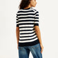 Women's Striped Black Crew Neck Sweater