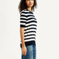 Women's Striped Black Crew Neck Sweater