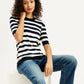 Women's Striped Black Crew Neck Sweater