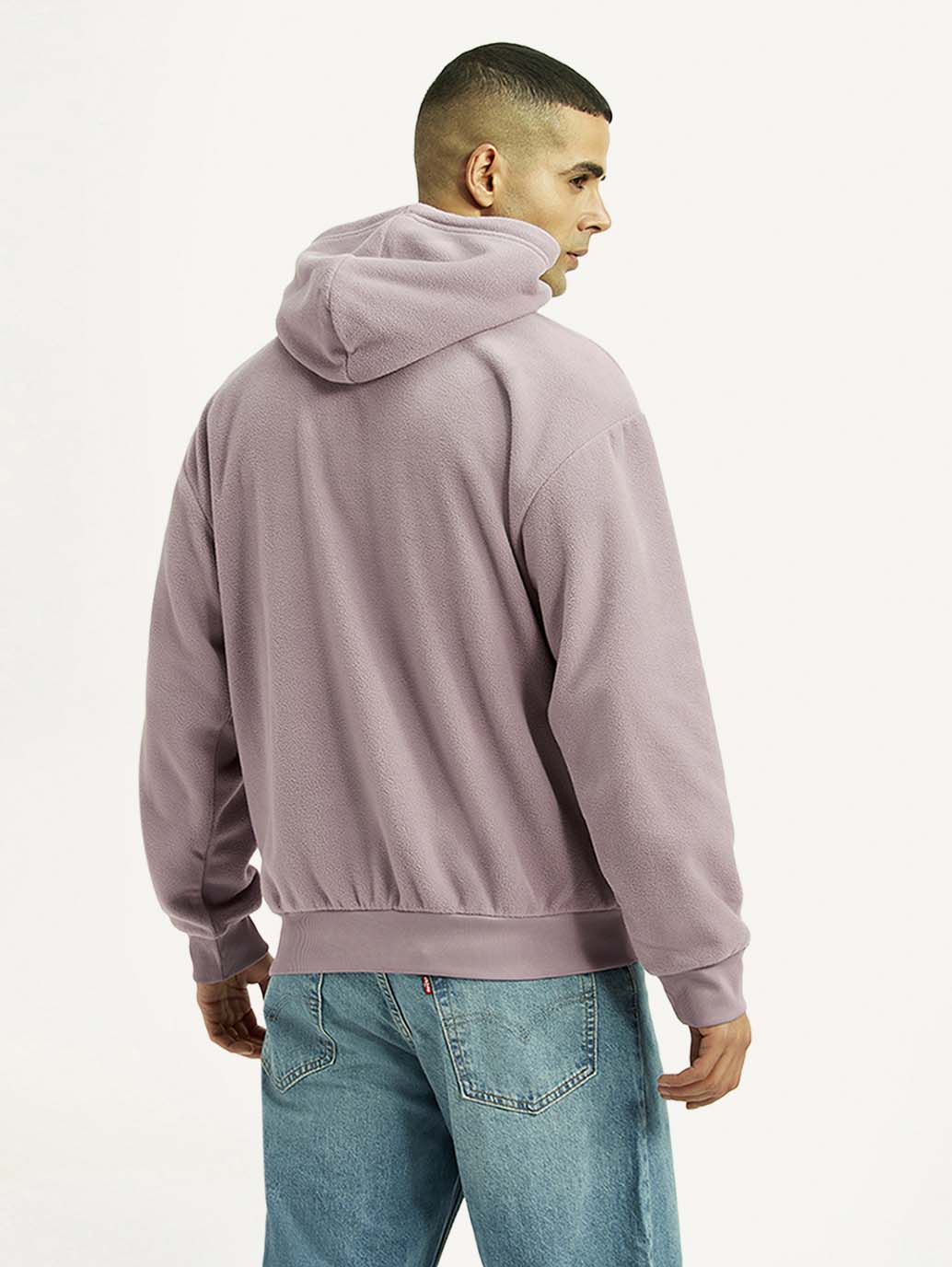 Men's Knitted Mauve Hooded Sweatshirt - Back View