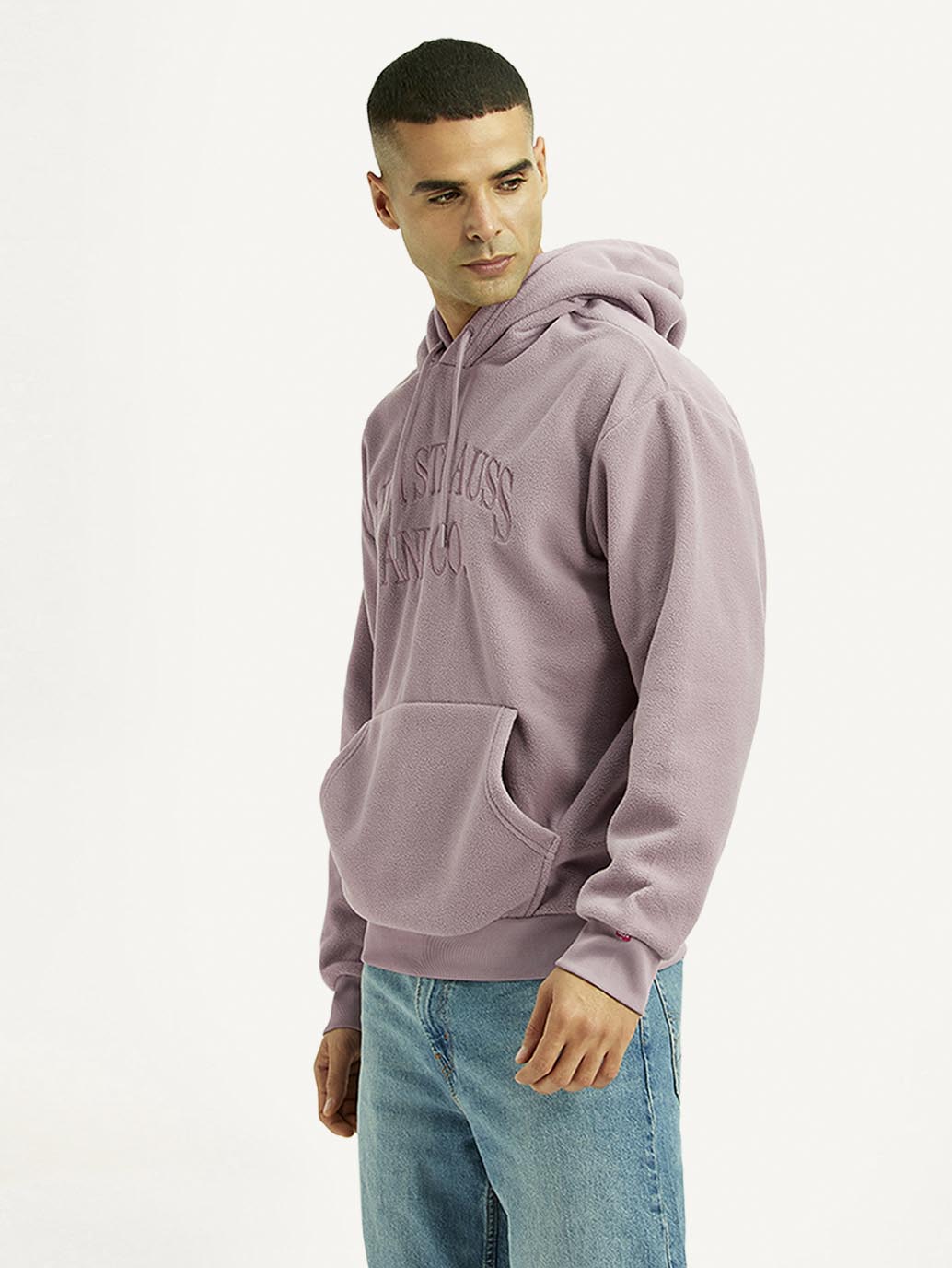 Men's Knitted Mauve Hooded Sweatshirt - Side View