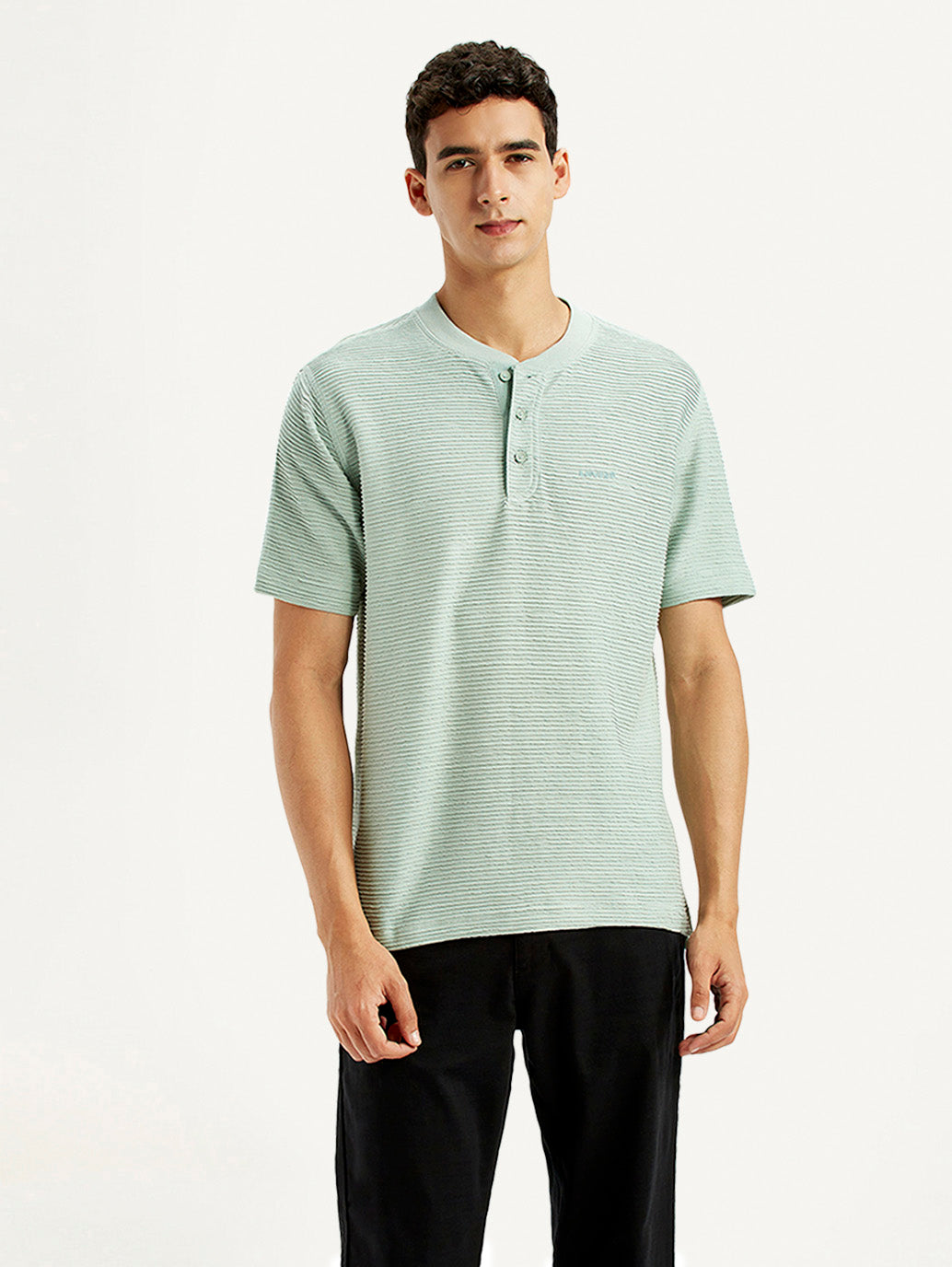 Men's Self Design Green Slim Fit T-Shirt - Front View