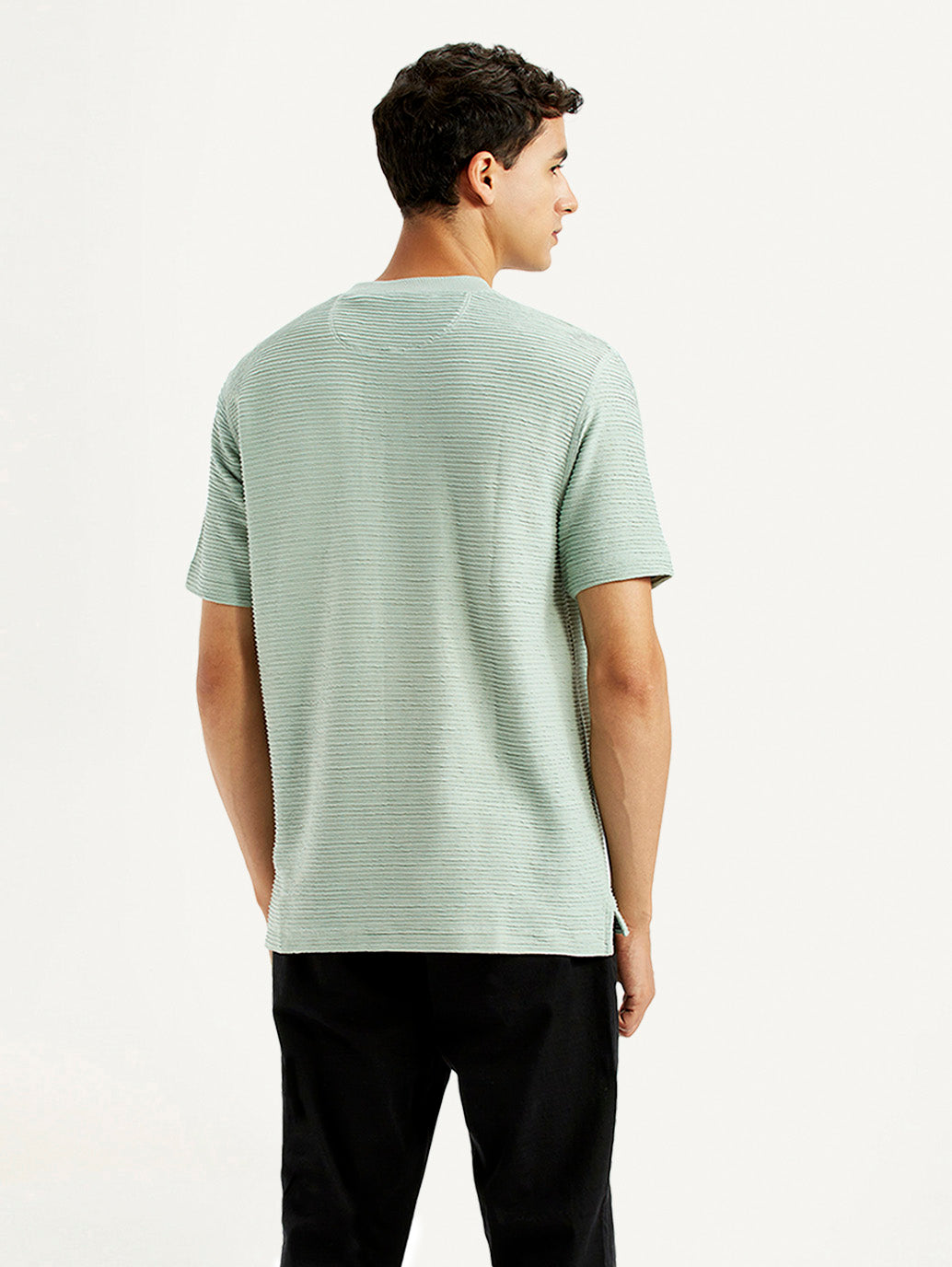 Men's Self Design Green Slim Fit T-Shirt - Back View
