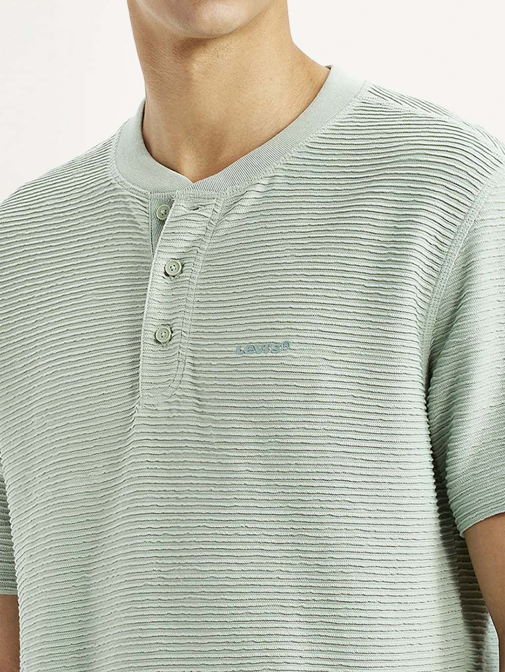 Men's Self Design Green Slim Fit T-Shirt - Detail View