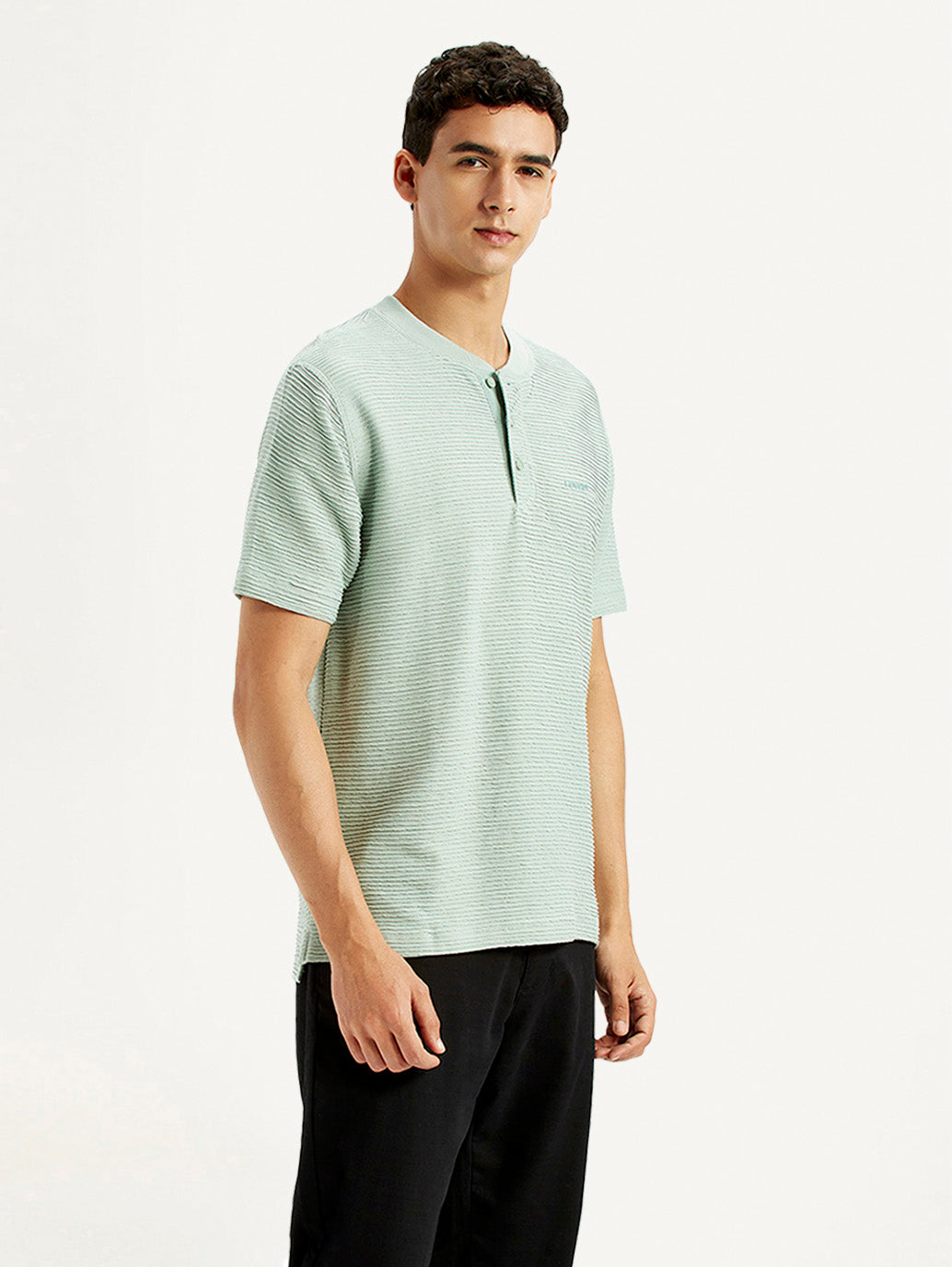 Men's Self Design Green Slim Fit T-Shirt - Side View