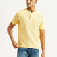 Men's Self Design Yellow Slim Fit T-shirt - Front View