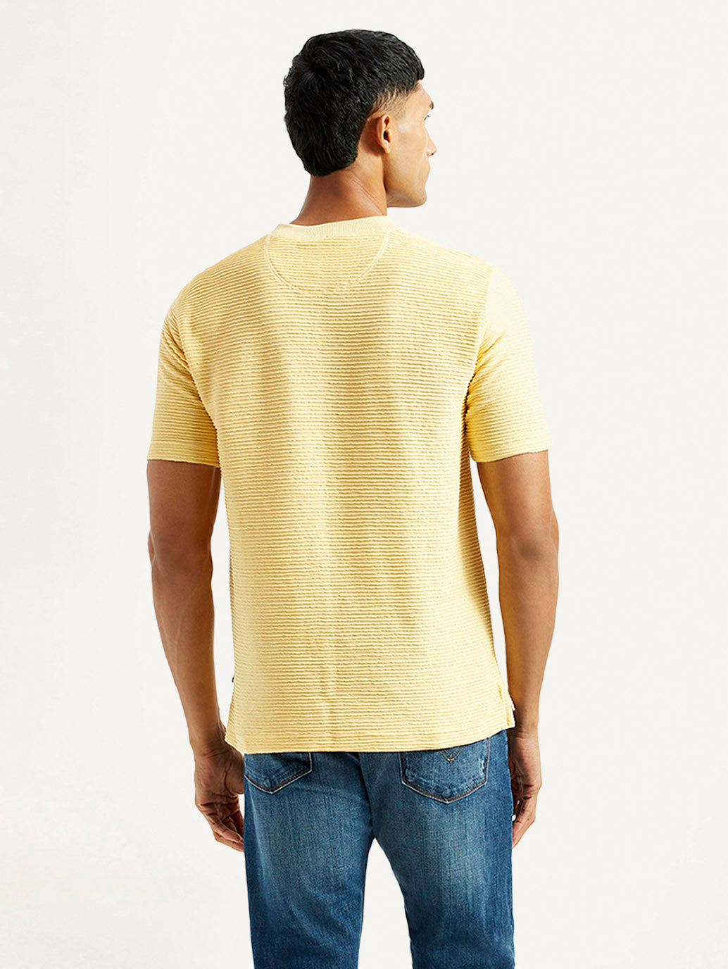 Men's Self Design Yellow Slim Fit T-shirt - Back View