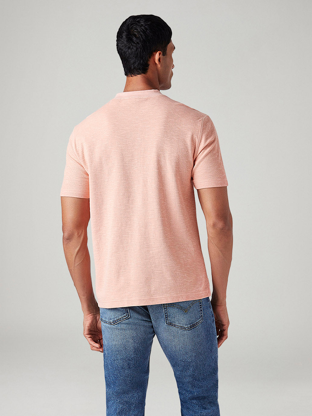 Men's Solid Regular Fit Ribbed T-Shirt - Back View