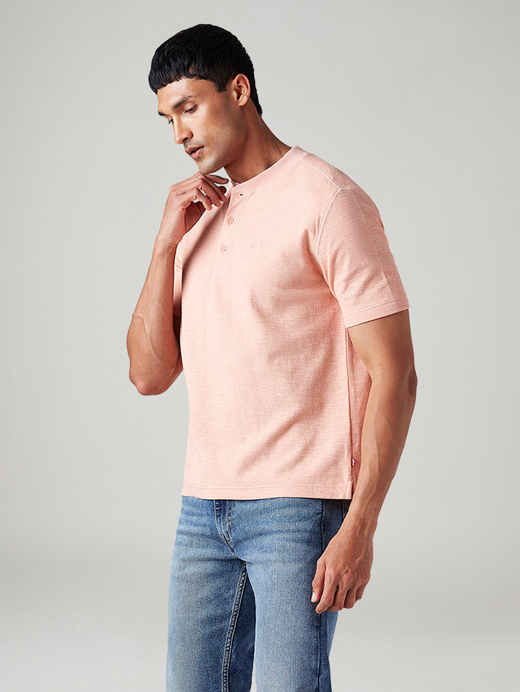 Men's Solid Regular Fit Ribbed T-Shirt - Side View
