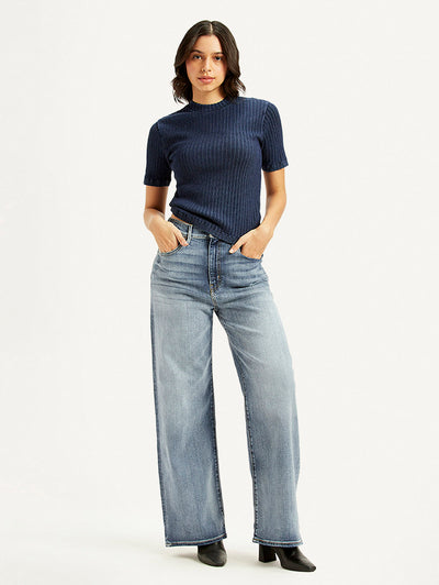 Women's Solid Greyish Blue Crew Neck Top