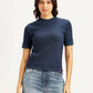 Women's Solid Greyish Blue Crew Neck Top - Front View