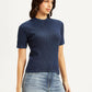 Women's Solid Greyish Blue Crew Neck Top - Side View