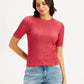 Women's Solid Red Crew Neck Top - Front View