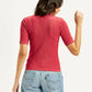 Women's Solid Red Crew Neck Top - back View