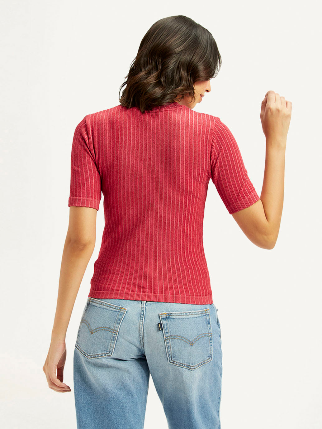 Women's Solid Red Crew Neck Top - back View
