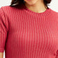 Women's Solid Red Crew Neck Top - Detail View