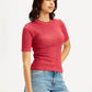 Women's Solid Red Crew Neck Top - Side View