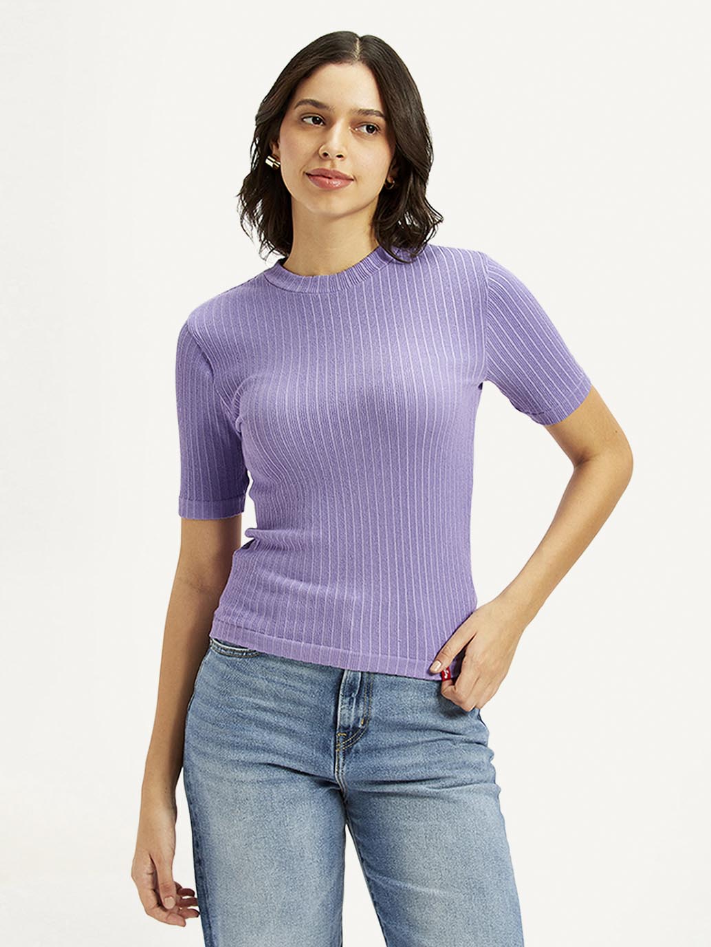 Women's Solid Lavender Crew Neck Top - Front View