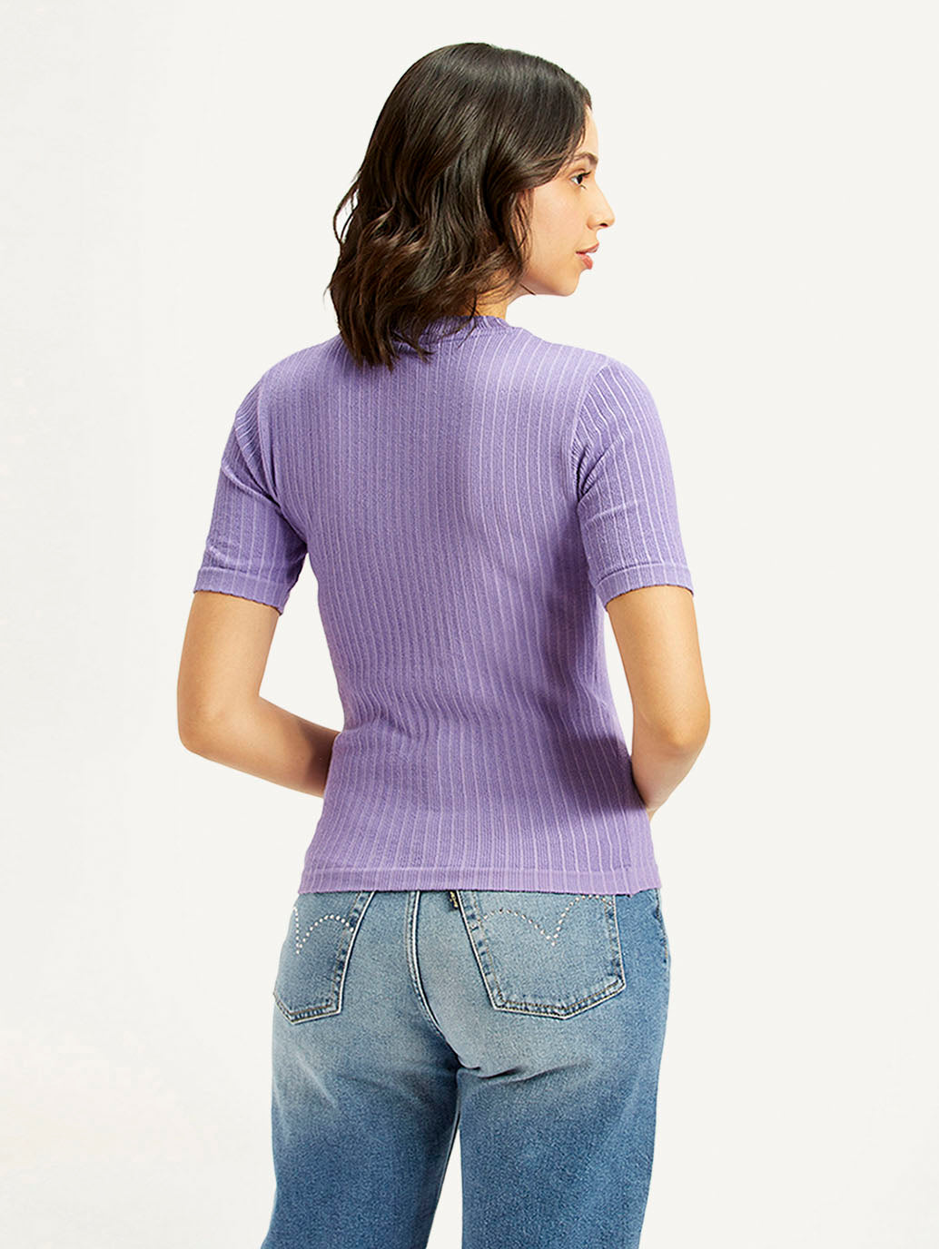 Women's Solid Lavender Crew Neck Top - back View