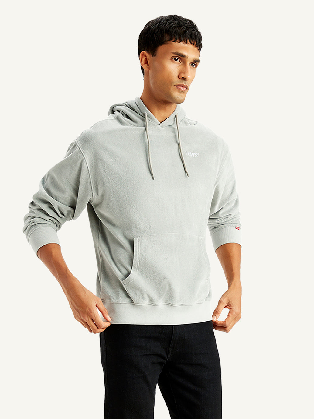 Men's Solid Light-Grey Hooded Sweatshirt