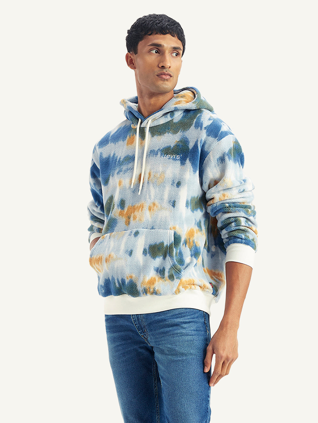 Levis Tie Dye Sweatshirt Mens Men's Tie-Dye Light-Blue Hooded