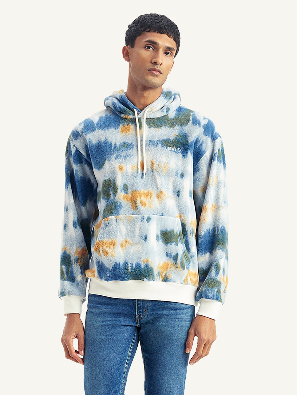 Men's Tie-Dye Light-Blue Hooded Sweatshirt