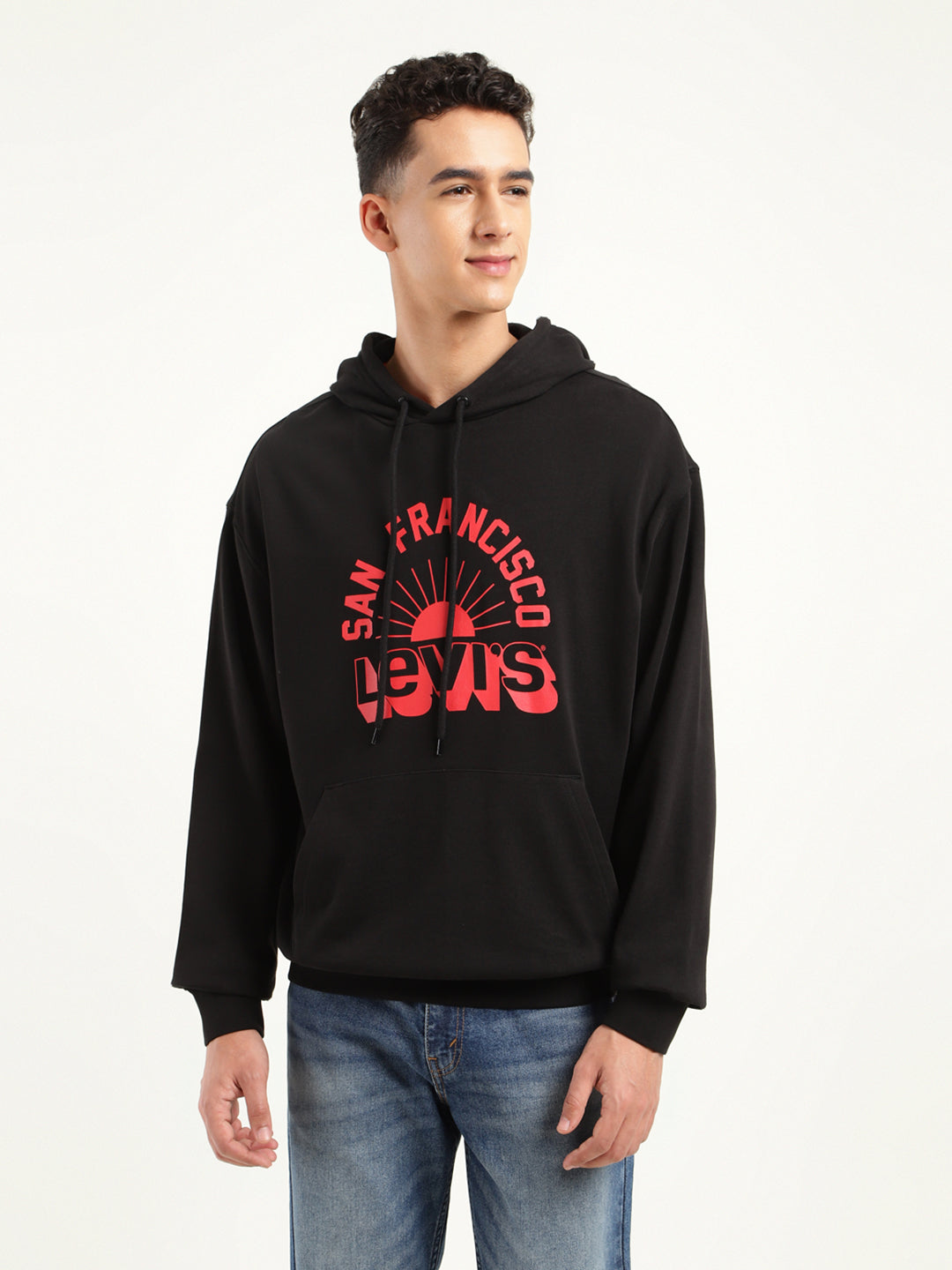 Men's Solid Black Hooded Sweatshirt