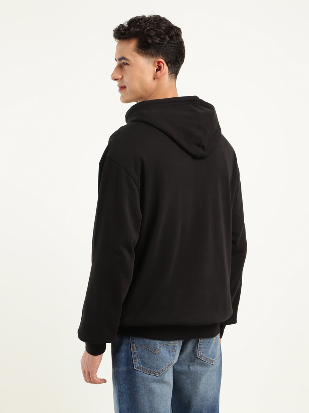 Men's Solid Black Hooded Sweatshirt